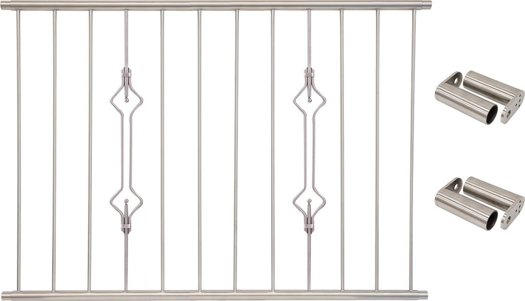 Fenstergitter Prag in Edelstahl, vormontiert - Breite: 144 - 156 cm, Höhe: 100 cm