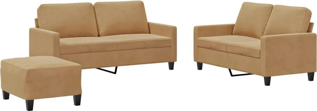 vidaXL Ensemble de canapés 3 pièces en velours marron avec coussins