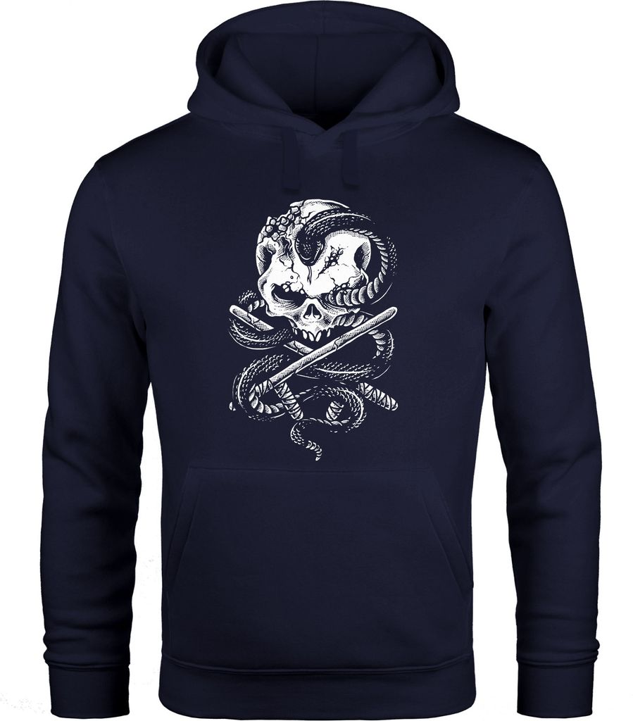 Hoodie Herren Totenkopf Schlange Skull Snake Neverless navy 3XL
