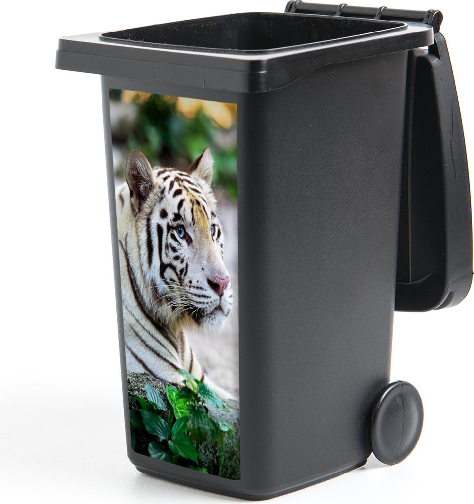 MuchoWow Mülltonnenaufkleber Tiger - Weiß - Sand 38x80 cm - Behälteraufkleber - Mülleimer-Aufkleber - Container-Aufkleber