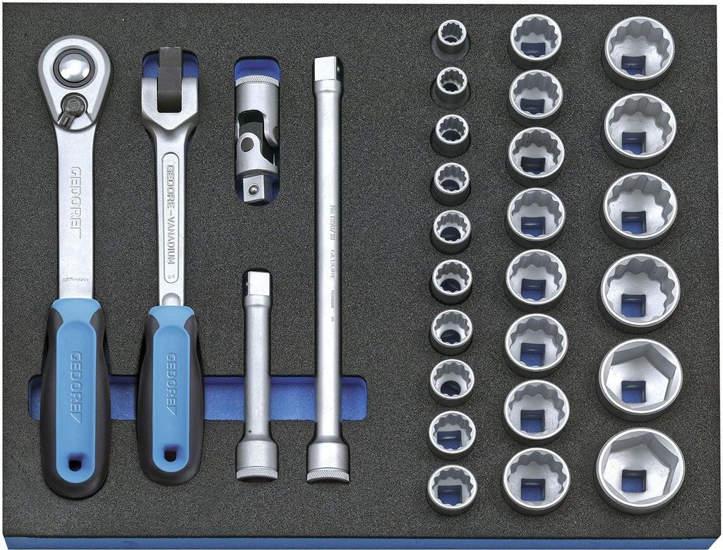 GEDORE 2005 CT2-D 19 Steckschlüssel-Sortiment 1/2" in Check-Tool-Modul, 29-teilig, 2016494