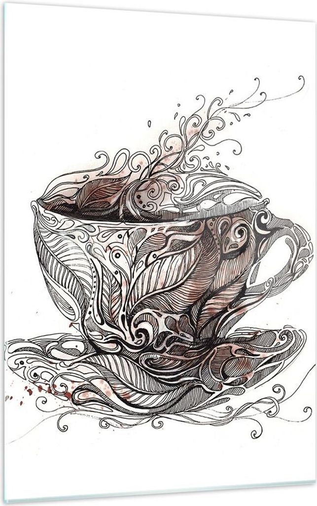 Bilder auf glas - Einteilig - Abstraktion Tasse Tee heiß - 50x70cm - Glasbilder - Wandbilder - Bilder - zum Aufhängen bereit - Wanddekoration aus...
