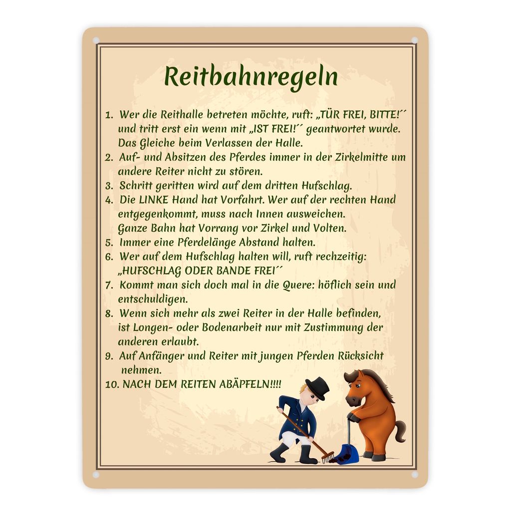 Reitbahnregeln Metallschild XXL in 28x38 cm