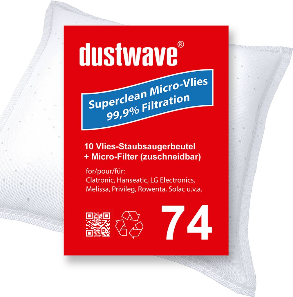 Sparpack - 10 Staubsaugerbeutel passend für Rowenta - RO 2340 / RO2340 Power Space Bodenstaubsauger von dustwave Markenstaubbeutel – Germany