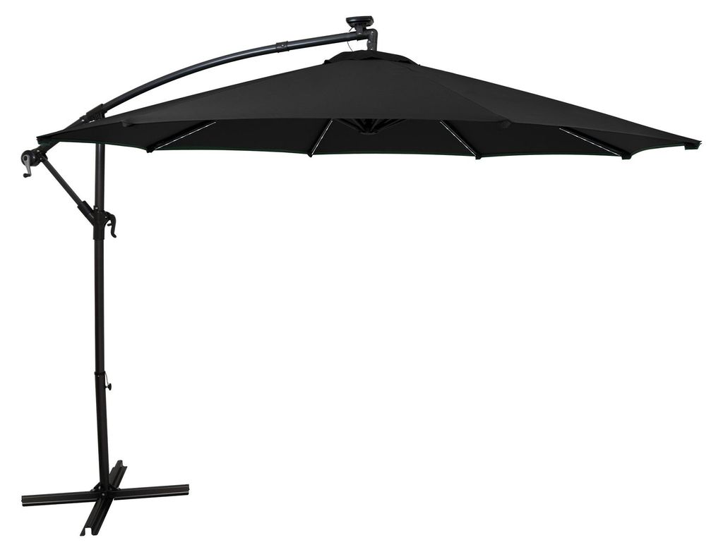 LED Ausleger-Sonnenschirm 3m – Schwarz Ampelschirm Bananenschirm Garten Terrasse Sonnenschutz Schirmdach Außenbereich Parasol UV-Schutz Kurbelgr...