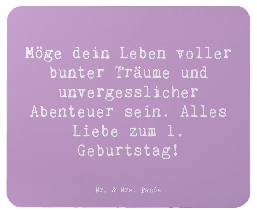 Mr. & Mrs. Panda Mauspad Spruch Alles Liebe zum 1. Geburtstag - Lavendeltraum - Geschenk, computermatte, unvergessliche Abenteuer, Mousepad, erster...