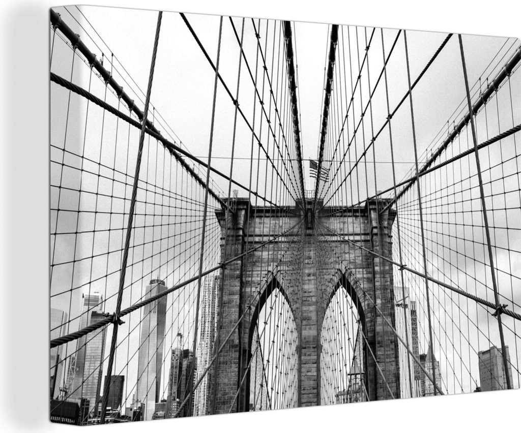 OneMillionCanvasses - Leinwandbilder - 150x100 cm, Brücke - Architektur - Schwarz - Weiß - USA, Wandbilder Kunstdruck Wanddekoration - Foto auf...