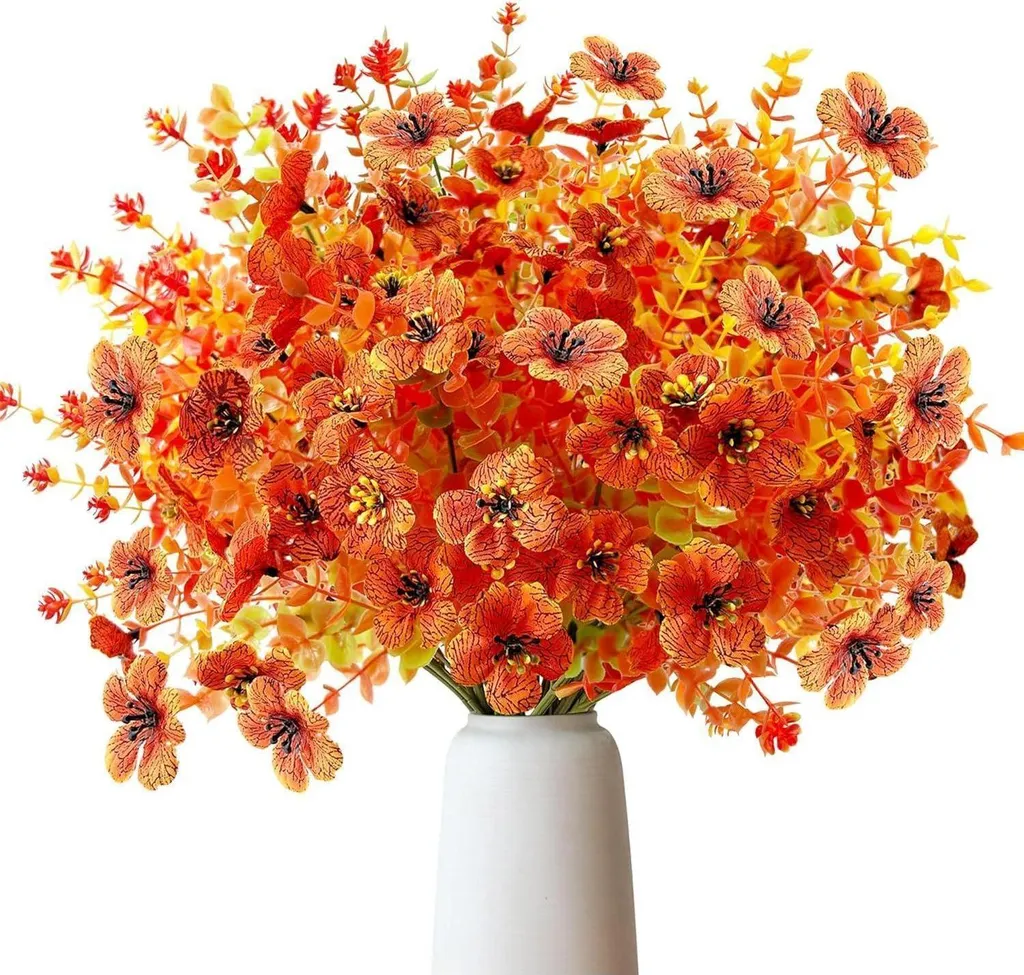 Bouquet de fleurs artificielles d'automne orange, lot de 8 résistant