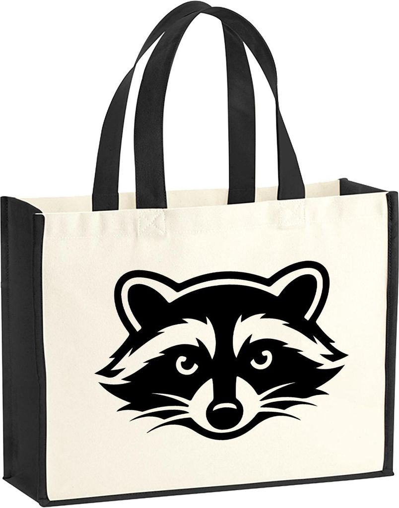 Huuraa Jutetasche Waschbär Silhouette 21 Liter Black Jute und Baumwolle Einkaufstasche Geschenkidee