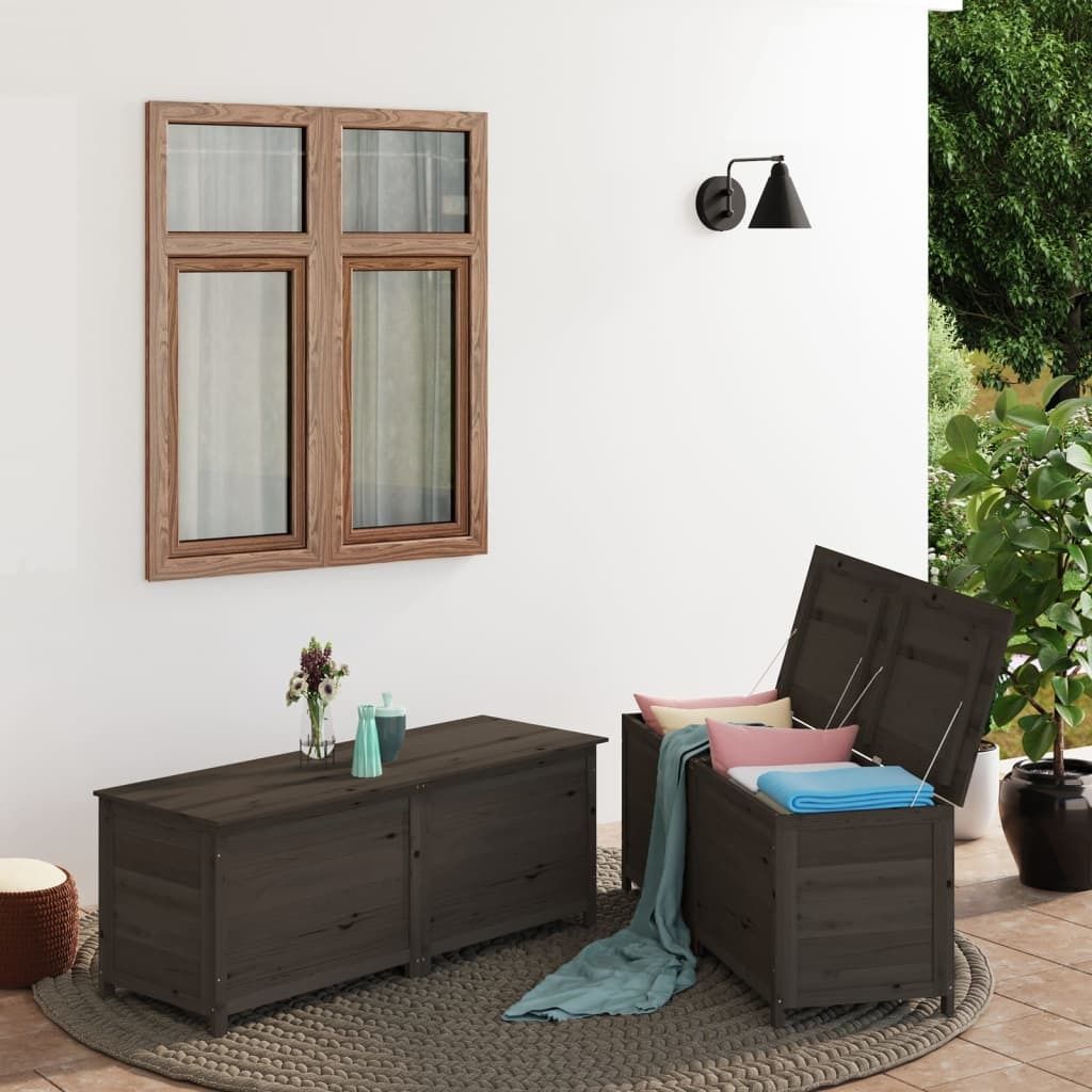 The Living Store Outdoor-Kissenbox Anthrazit 150x50x56 cm Massivholz Tanne