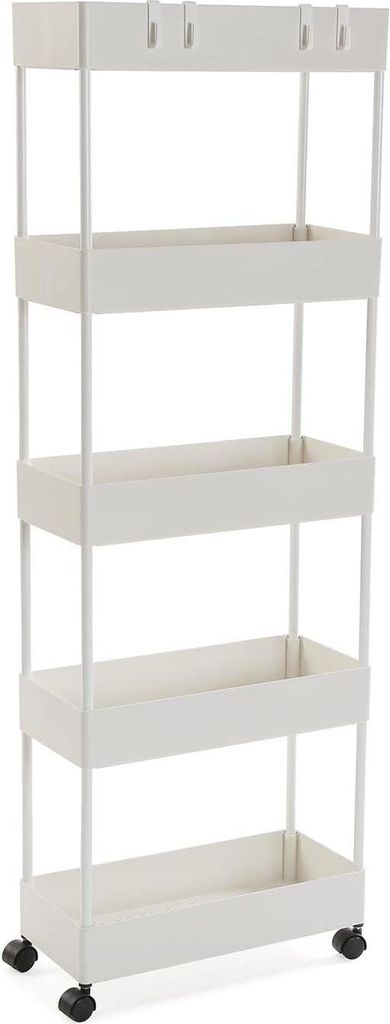 Badzimmerhilfe, Aufbewahrungswagen oder -trolley, mit 5 Regalen und Rädern, Abmessungen (H x L x B) 116 x 18 x 40 cm, ABS und Kunststoff, Farbe: W...