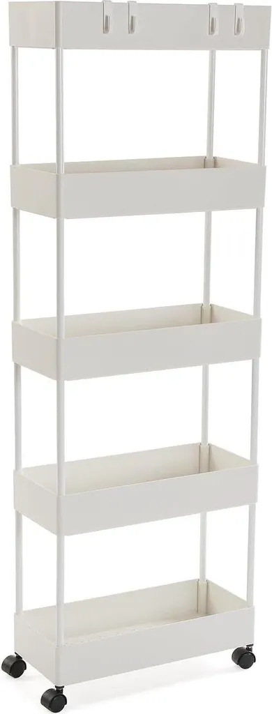 Trolley de rangement mobile à 5 niveaux pour la salle de bain blanc