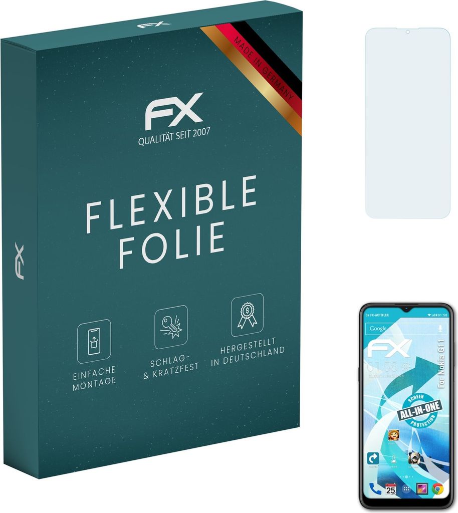 atFoliX FX-ActiFleX 3x Schutzfolie kompatibel mit Nokia G11 Folie