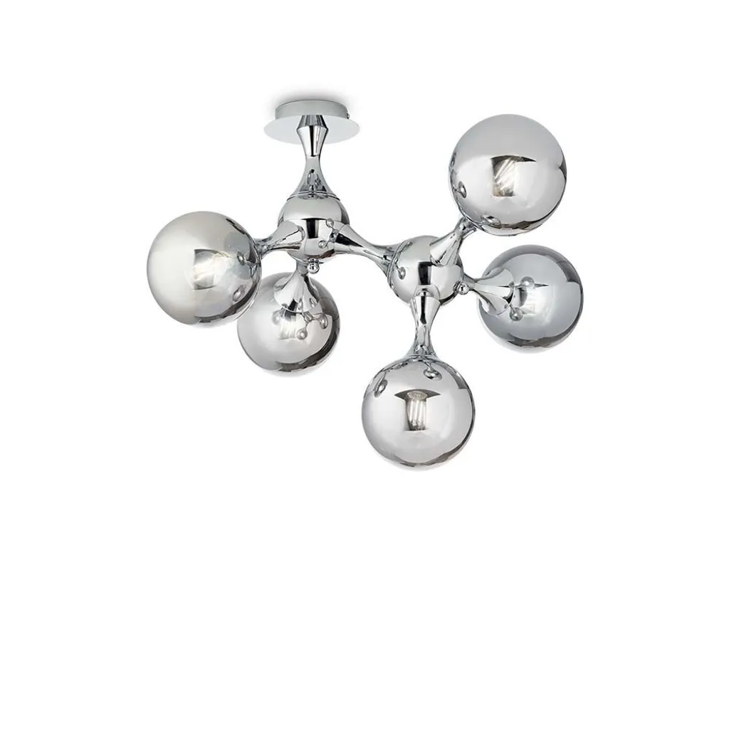 Plafonnier 5 flammes Chrome Nodi pour éclairage séjour et bureau