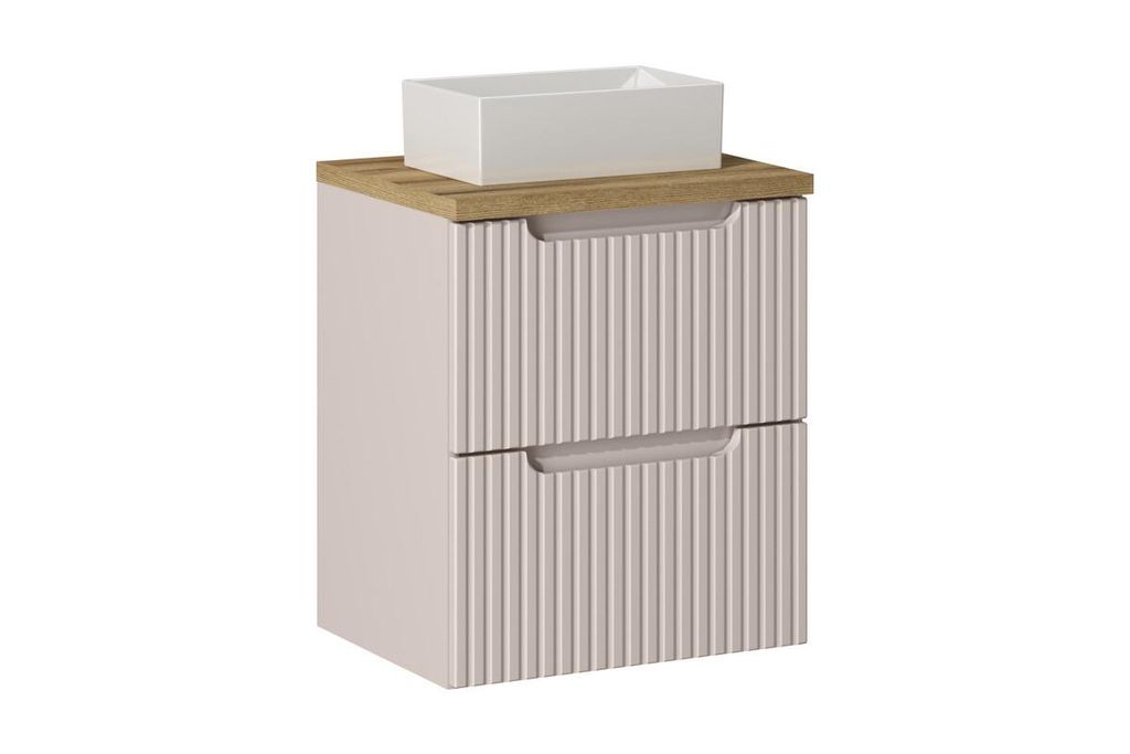 Badmöbel-Set Mit Arbeitsplatte 50 cm Aufsatzwaschbecken & Unterschrank (50 cm 2 Schubladen) , Nova Cashmere N BM163 - Kaschmir/ Evoke Eiche