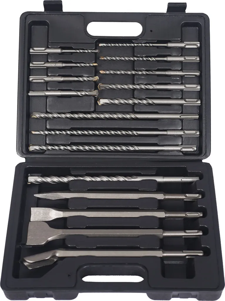 Set di punte per trapano a percussione Wiltec SDS 17 pezzi per trapano a percussione elettrico, set con punte e scalpelli in valigetta, punte per trapano a percussione per muratura punte per trapano per calcestruzzo in acciaio - 1