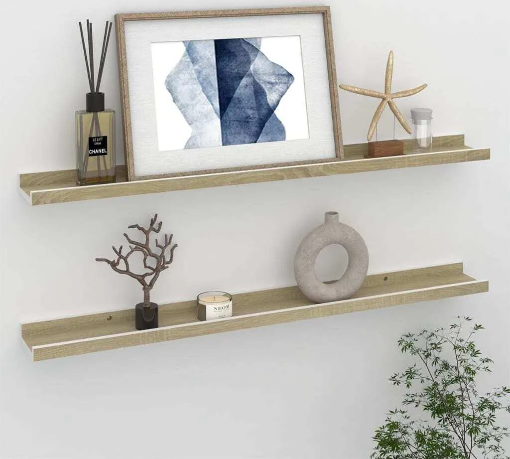 Mensole Slim 80x9cm Bianco e Rovere Sonoma - Set 2 Pezzi Design Moderno