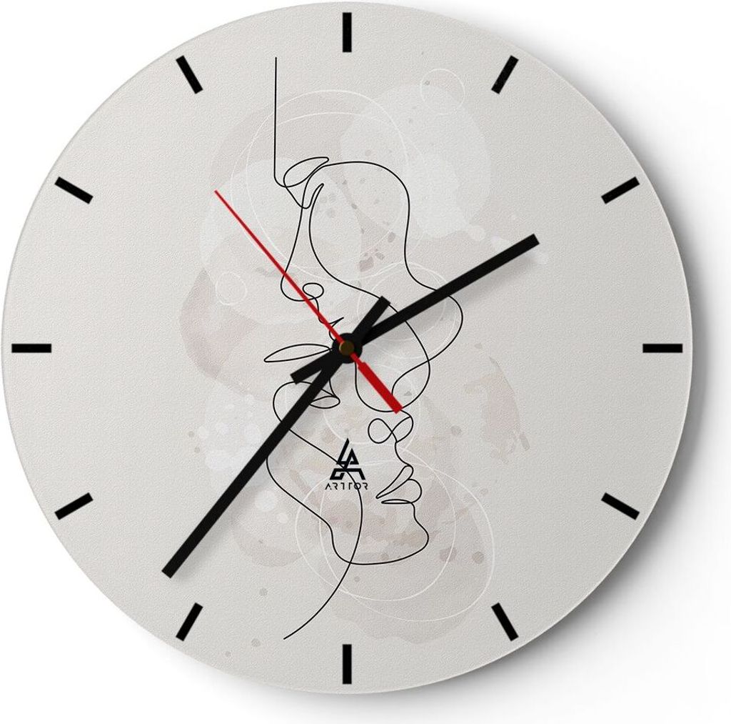 Wanduhr - Rund - Glasuhr - Einzeilig Mann Frau - 30x30cm - Schleichendes Uhrwerk - Lautlos - zum Aufhängen bereit - Dekoration Modern - Wanddekora...