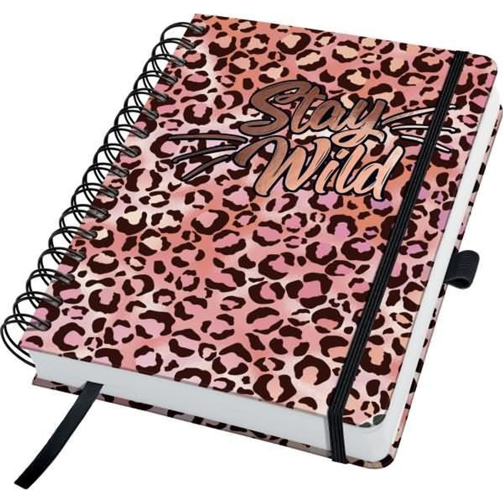 SIGEL JN653 Spiral-Notizbuch Jolie - Pink Leo Love - punktkariert (Dot-Lineatur) - 120 g/m² - ca. A5 - rosa, apricot, schwarz - Hardcover - 240 S....