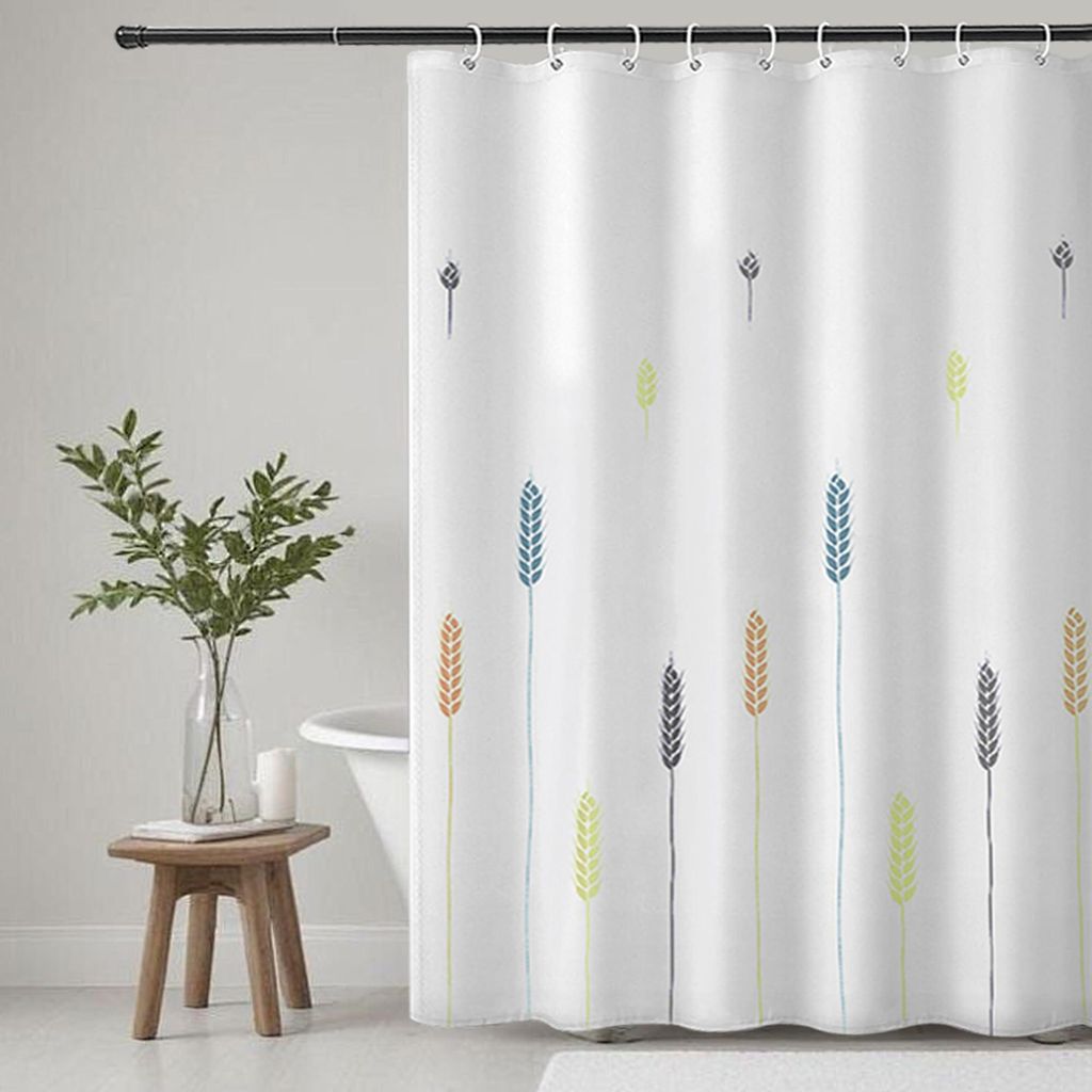 Waschbarer Duschvorhang aus Polyestergewebe mit 12 Duschvorhangringen, wasserdicht für Dusche und Badewanne, 180 x 180 cm, weiß