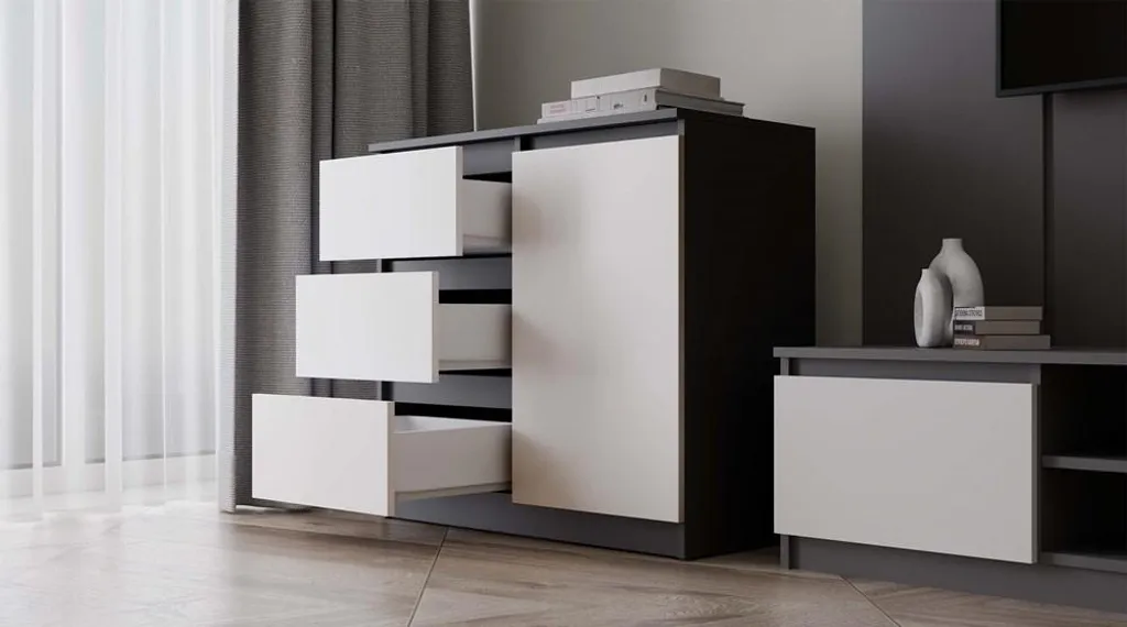 Commode étroite ELBE Anthracite et Blanc - Meuble de Rangement Gain de Place - 3