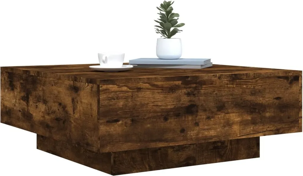 Tavolino Basso LED Rovere Fumé 80x80x31cm - Robusto e Moderno - 6