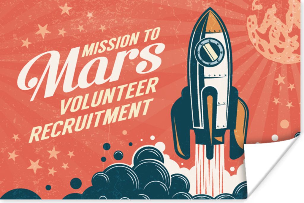 MuchoWow Poster Vintage - Rakete - Mars - Zitate - Mission zum Mars - Freiwillige Rekrutierung - Raumfahrt - Reisen 180x120 cm - Fotoplakat