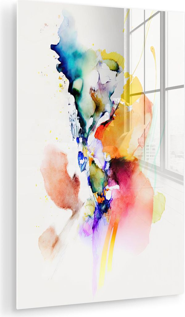 MuchoWow Glasbilder - Bilder auf Wandbild - Foto auf Glas Aquarell - Regenbogen - Abstrakt - Kunst 20x30 cm Wanddekoration aus Glas - Acrylglasbild...
