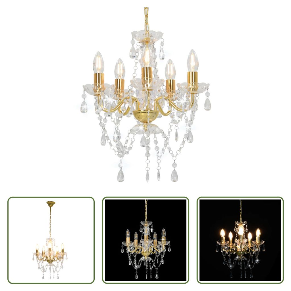The Living Store Kronleuchter mit Perlen Golden Rund 5×E14 Produktbild 
