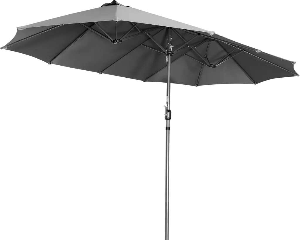 Parasol de Jardin Double 4m60 Gris Protection Solaire pour Grande Table