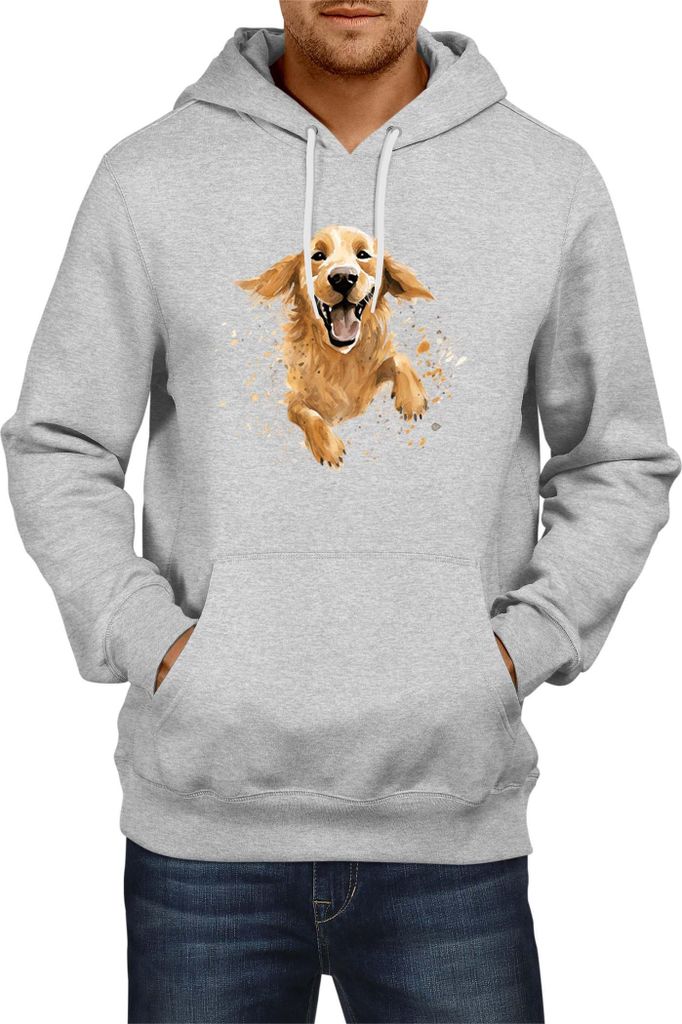 Herren Kapuzenpullover Funny Dogs Breeds Golden Retriever Dog Breed 020, Man S / Grau