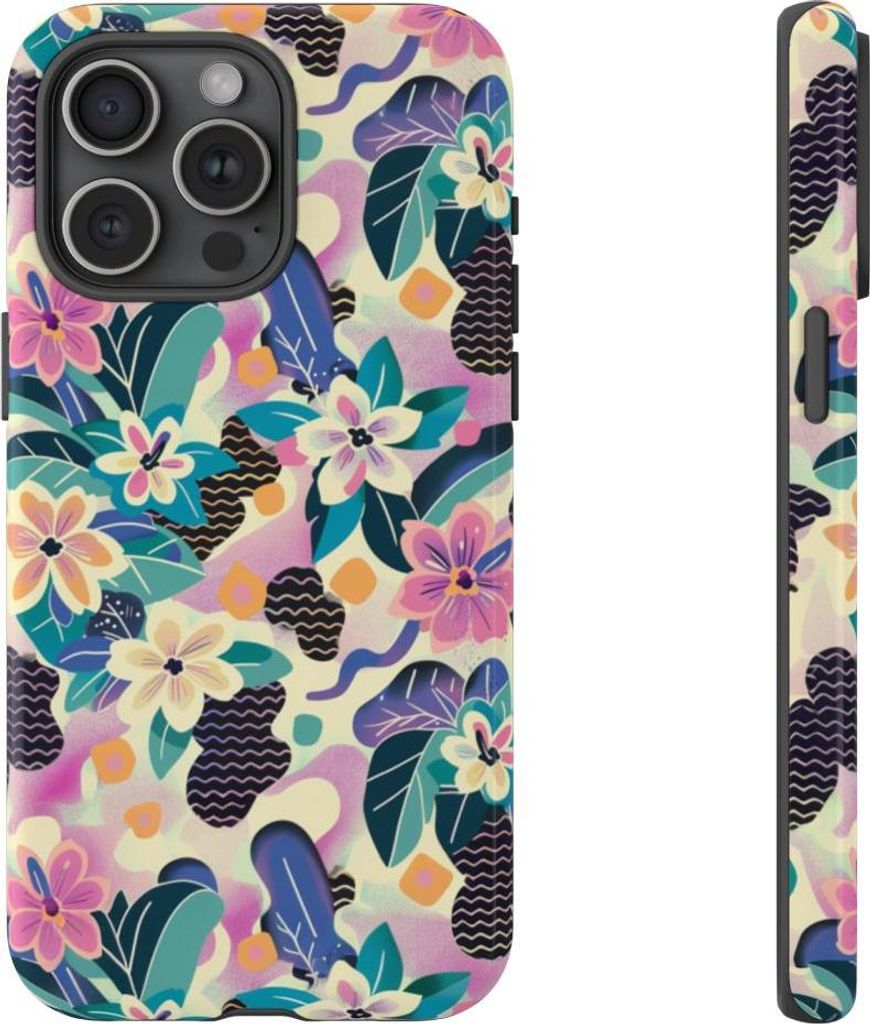 Buntes Blumenmuster mit abstraktem Design – Hülle Kompatibel mit iPhone 15 Pro Max