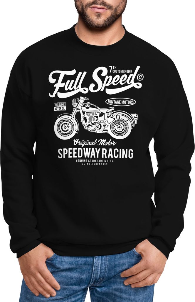 Sweatshirt Herren Motorrad Bike Retro Full Speed Rundhals-Pullover Neverless schwarz 3XL