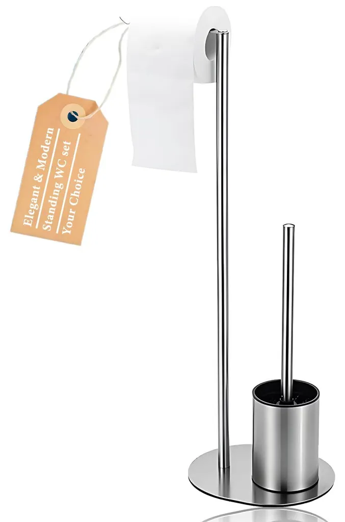 Serviteur WC complet pose libre avec porte-rouleau et brosse intégrée