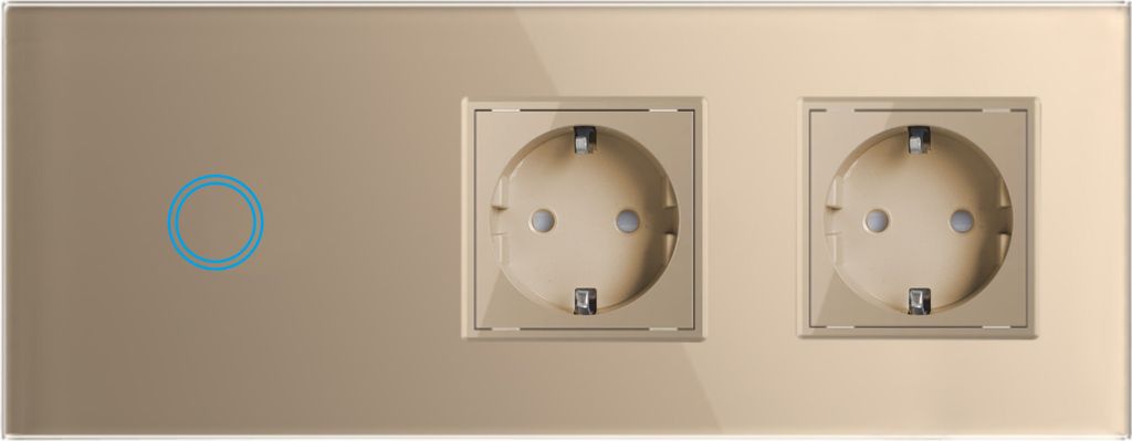 Touchschalter Panel 1+dose+dose Glas gold Qtouch Wandschalter ohne Modul Schuko Steckdose