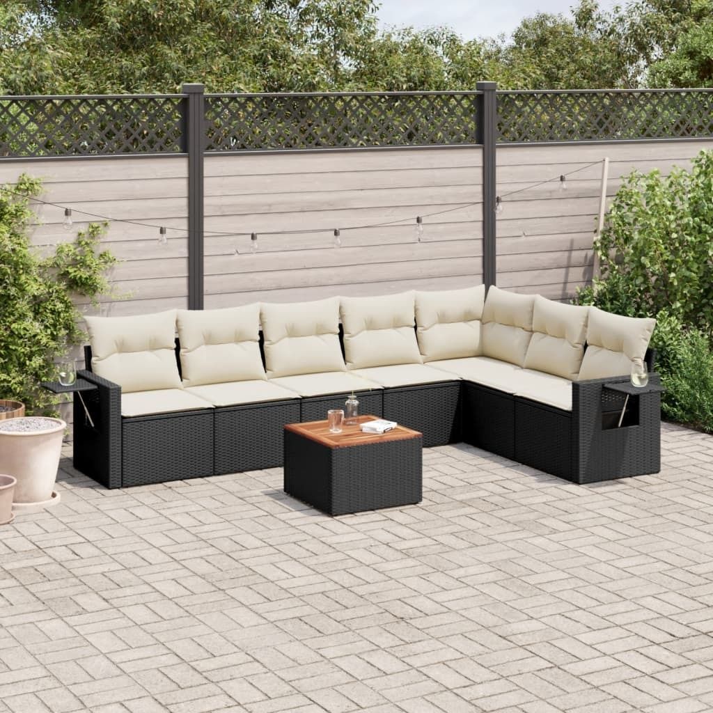 8-tlg. Garten-Sofagarnitur - mit Kissen Schwarz Poly Rattan - Gartenmöbelset 3256924