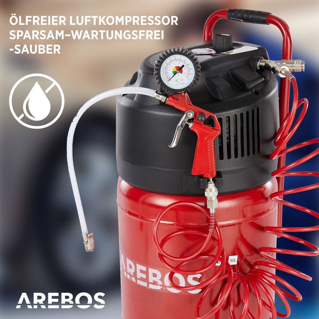AREBOS 30L Druckluftkompressor 1500W, Kompressoren, 10 bar, Produktbild 5