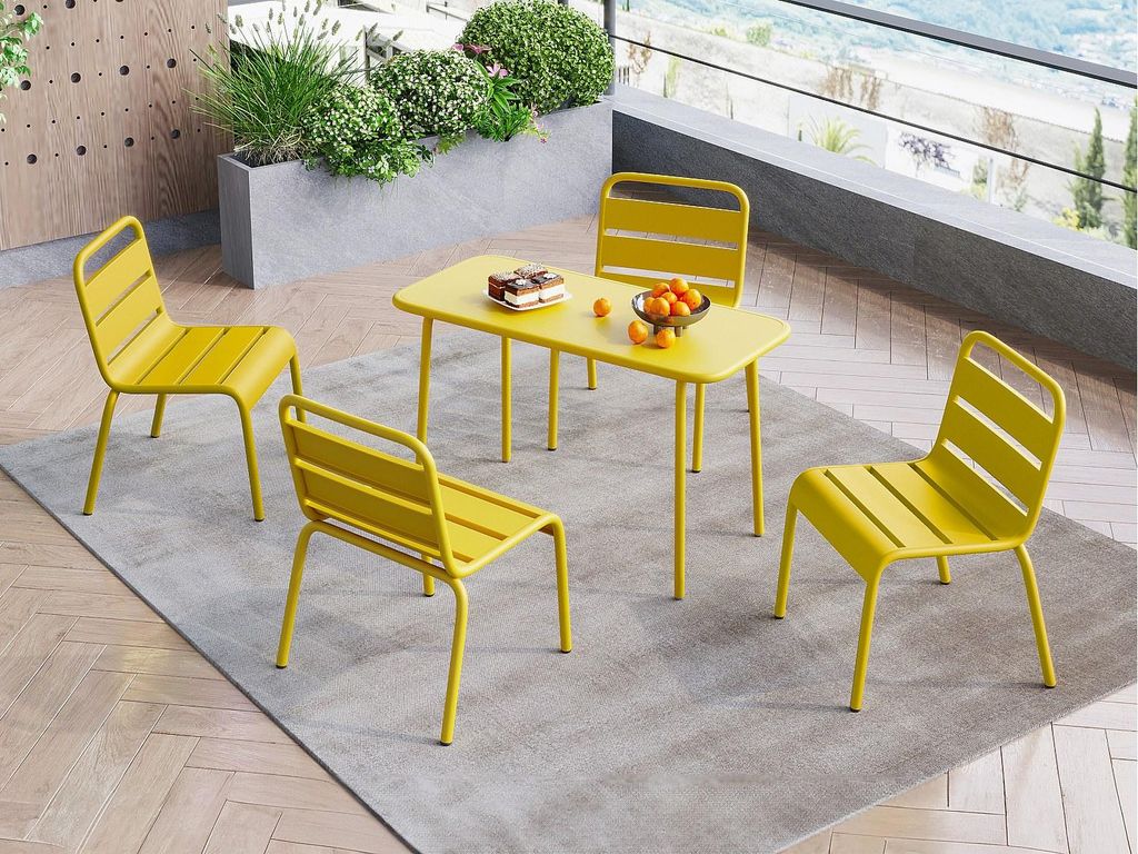 Gartenmöbel-Set aus Metall für Kinder – Tisch und 4 stapelbare Stühle – Senfgelb – POPAYAN von MYLIA