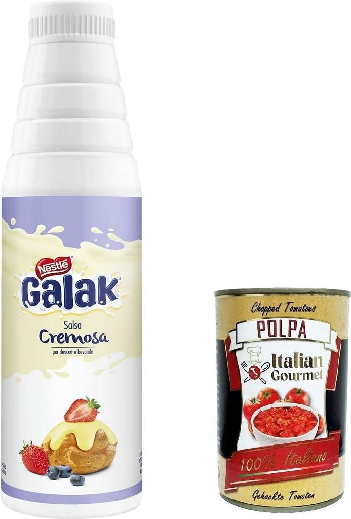 Galak Topping cioccolato bianco salsa cremosa Glutenfree Topping weiße Schokoladen-Cremesauce Glutenfrei 1 kg + Italian Gourmet polpa 400g