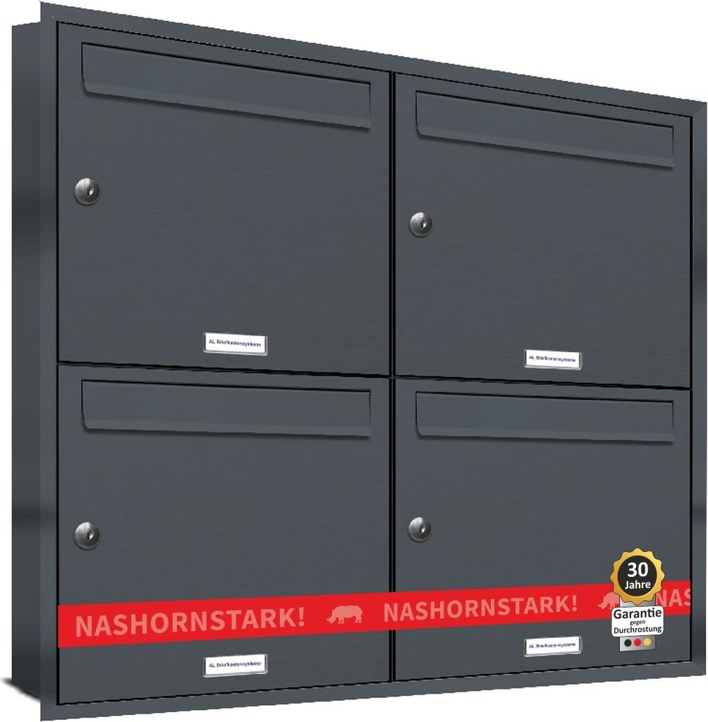 4er Briefkasten Anlage Unterputz Montage RAL 7016 Anthrazit Produktbild 