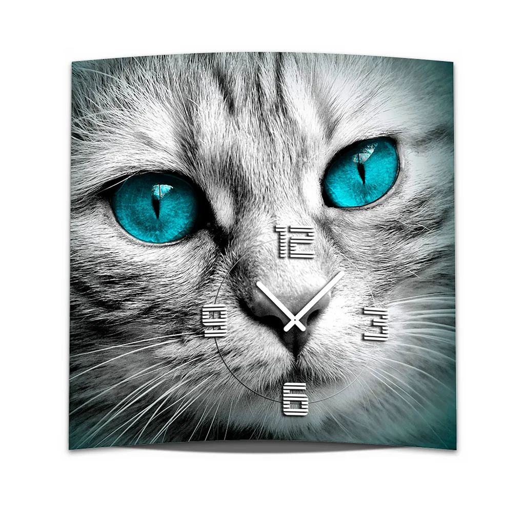 Orologio Parete XXL 3D Dixtime Occhi Blu Gatto 50x50 cm Silenzioso