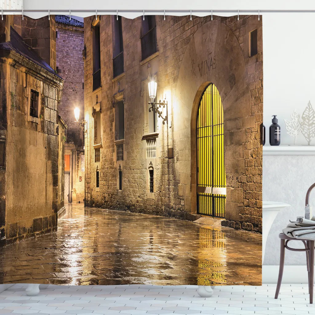 ABAKUHAUS Tenda da doccia gotica, Gothic Ancient Stone, impermeabile, inclusi 12 anelli, resistente a batteri e muffe, 175 x 180 cm, color crema