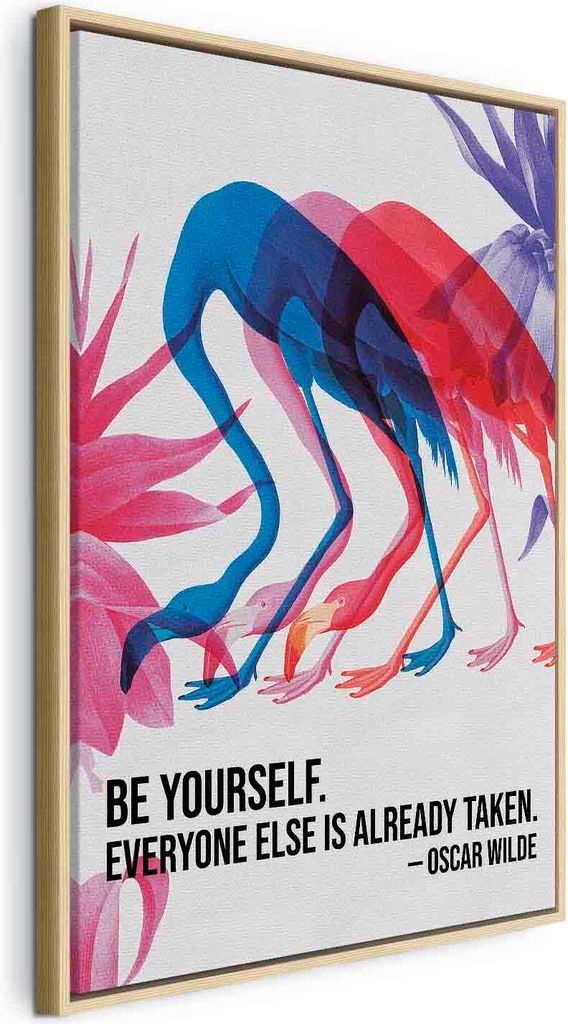Italienischer Leinwand Leinwandbild - Colorful Flamingos - Inspirational Quote with Colorful Bird Silhouettes 40x60 cm Abstrakt g-C-10178-b-a