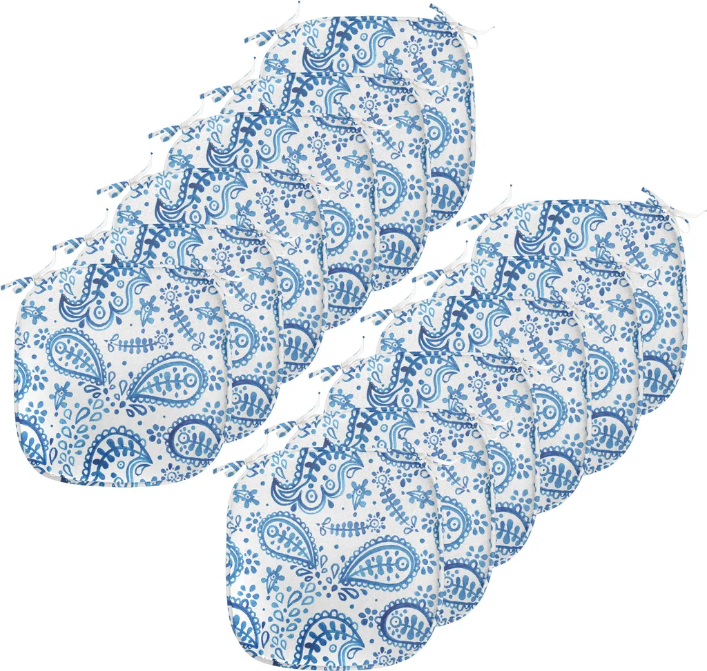 Offerta Set 12 Cuscini Sedie 40x40 ABAKUHAUS Paisley Blu Bianco