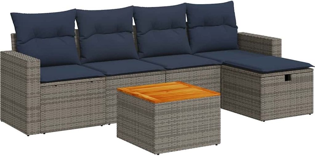 6-tlg. Garten-Sofagarnitur mit Kissen Grau Poly Rattan