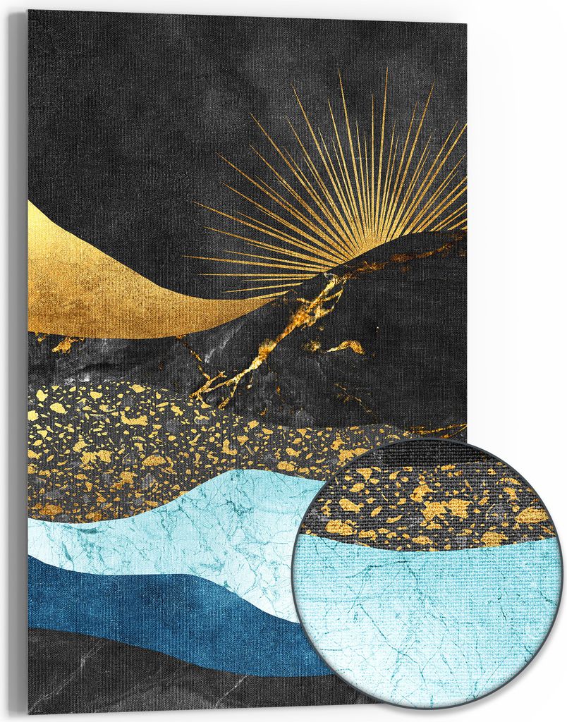 DEQORI Hybrid Leinwand Bild 60x90 cm 'Goldener Mondzauber' Wandbild Glas flach modern