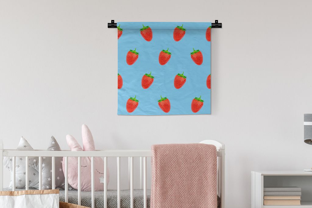 MuchoWow Wandteppich Wandbehang Erdbeere - Muster - Sommer 60x60 cm Tapisserie Dekoration Wandtuch - Dekorationen - Wand Decke