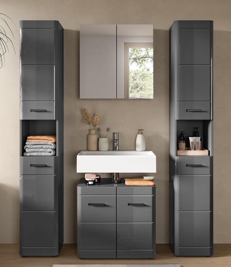 Badezimmer Set Soft | grau Hochglanz | 4-teilig ohne Produktbild 