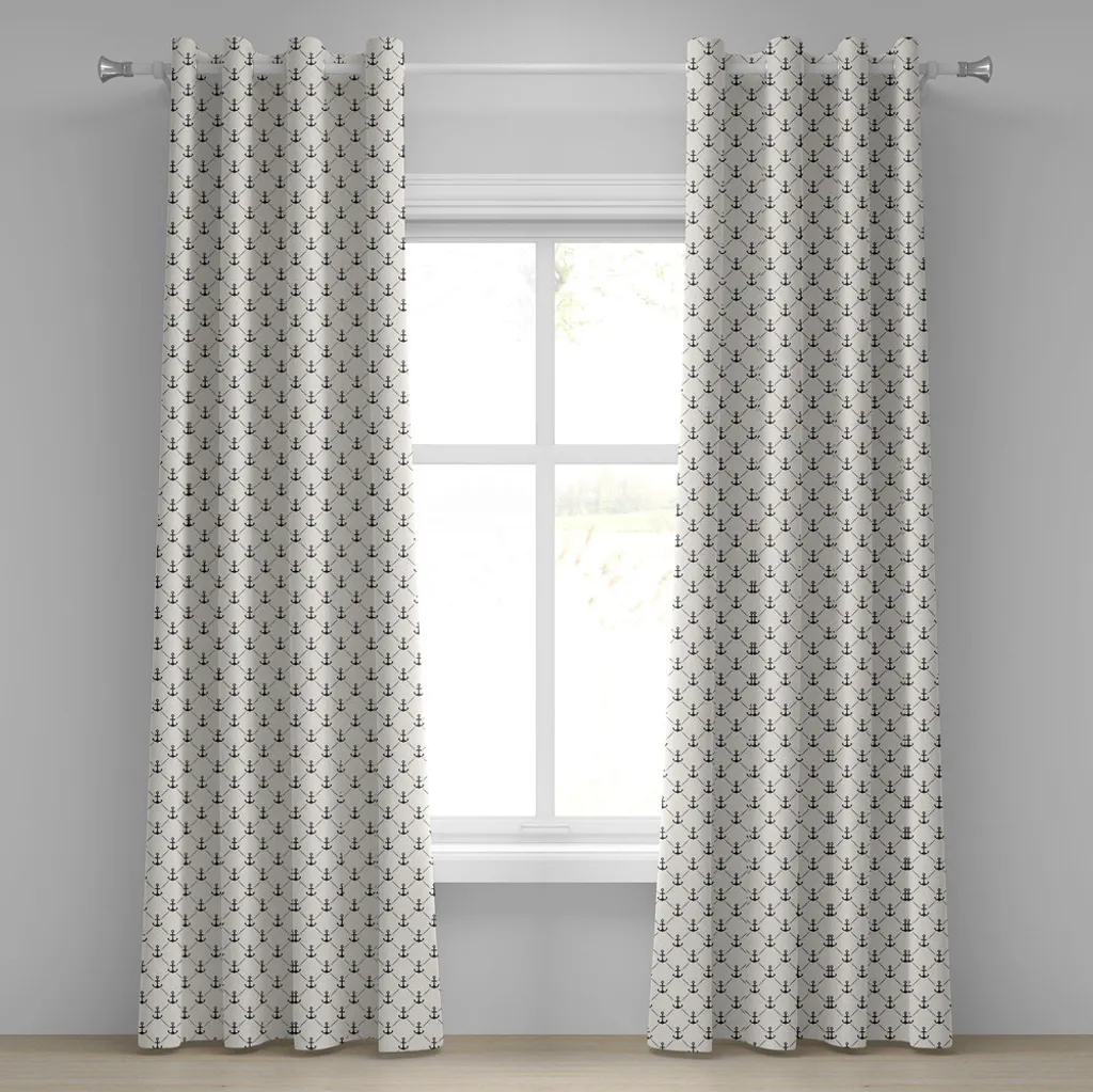 Rideau à œillets ABAKUHAUS motif abstrait rétro marin noir et blanc