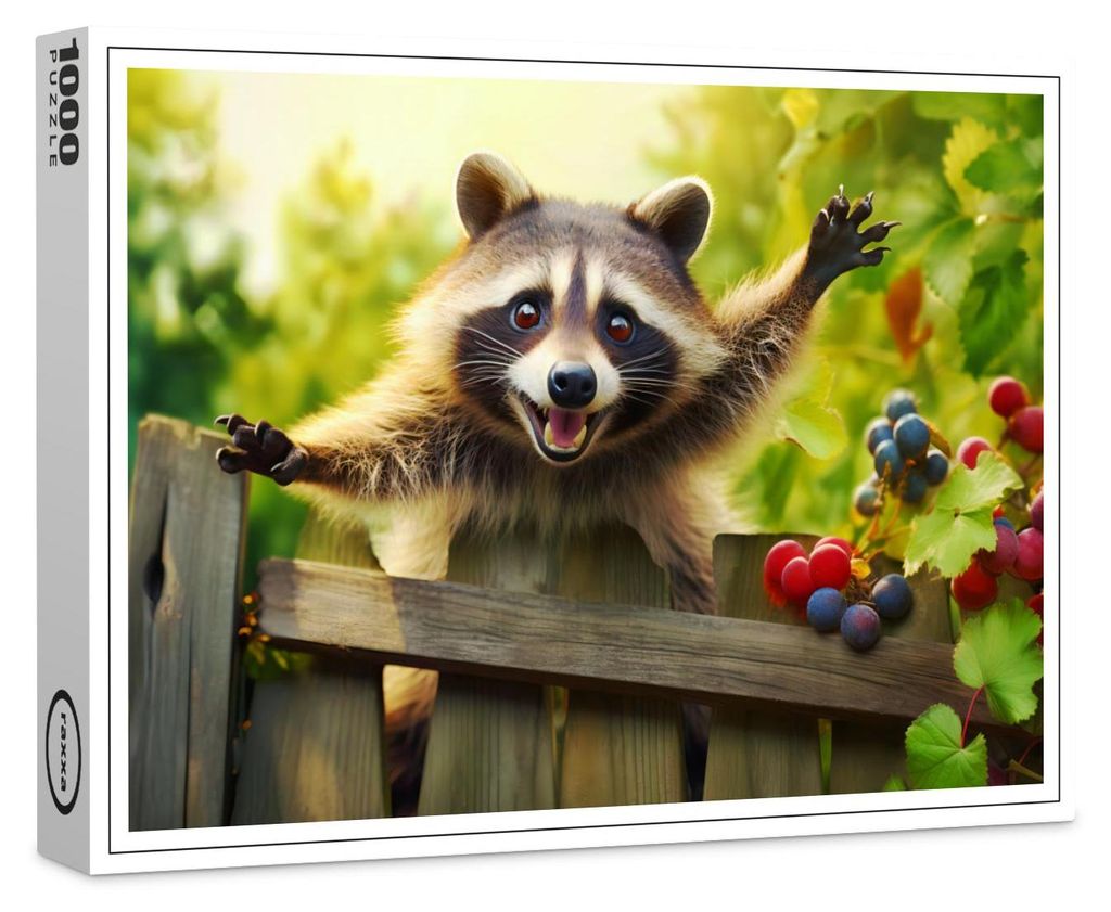 raxxa Premium-Puzzle "raccoon skillfully scaling a garden fence", 1000 Teile